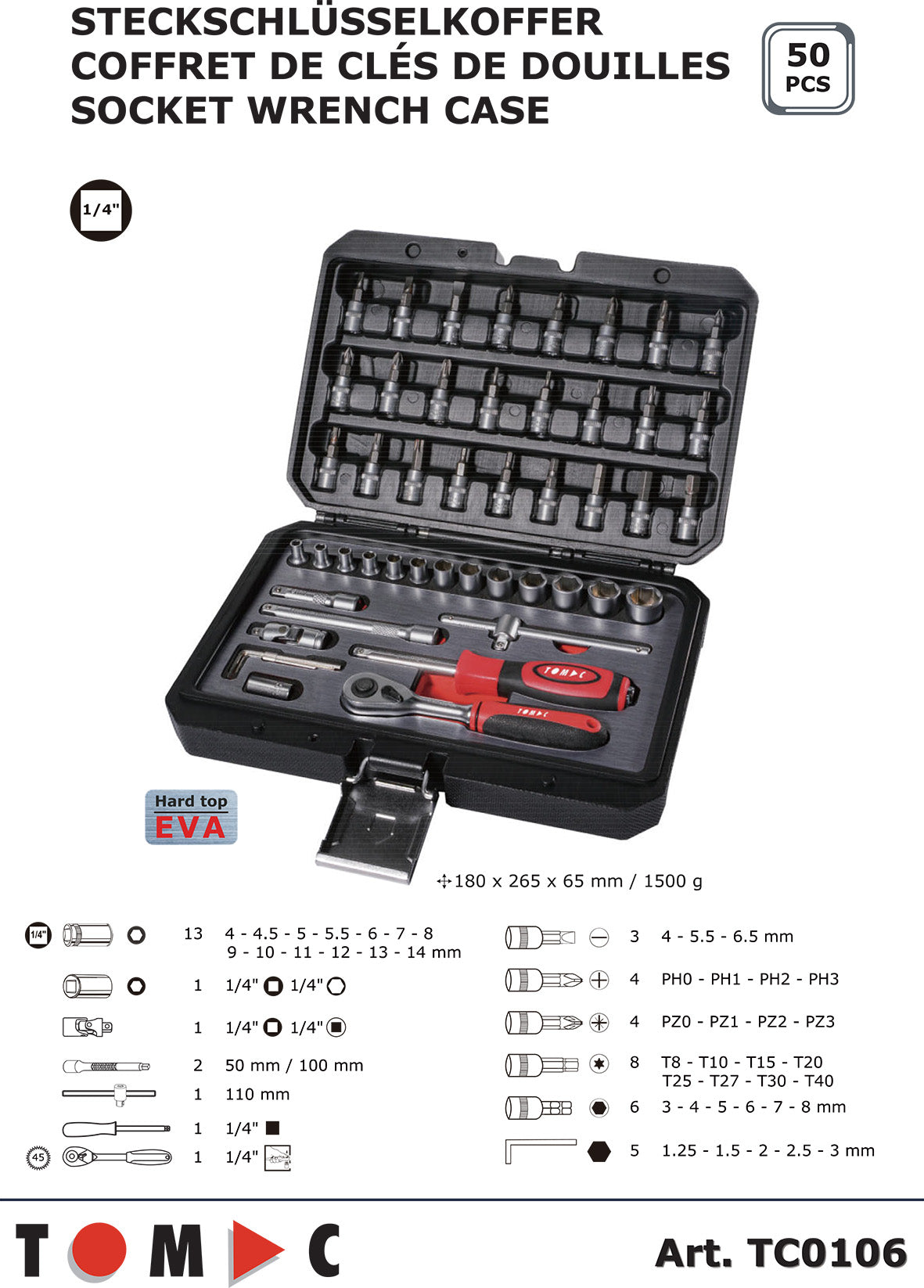 TC0106 Steckschlüssel Koffer - 50-tlg. 1/4