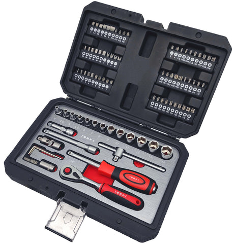 Promo 2025-2 Steckschlüssel und Bit Koffer 85-tlg. 1/4" & TC0501 Akku LED Stiftleuchte 2W gratis dazu