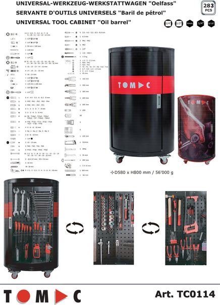TC0114 Universal Workshop Trolley "Oil Barrel" - 283 pcs. 1/4" + 1/2" + 5/16" + 4 mm
