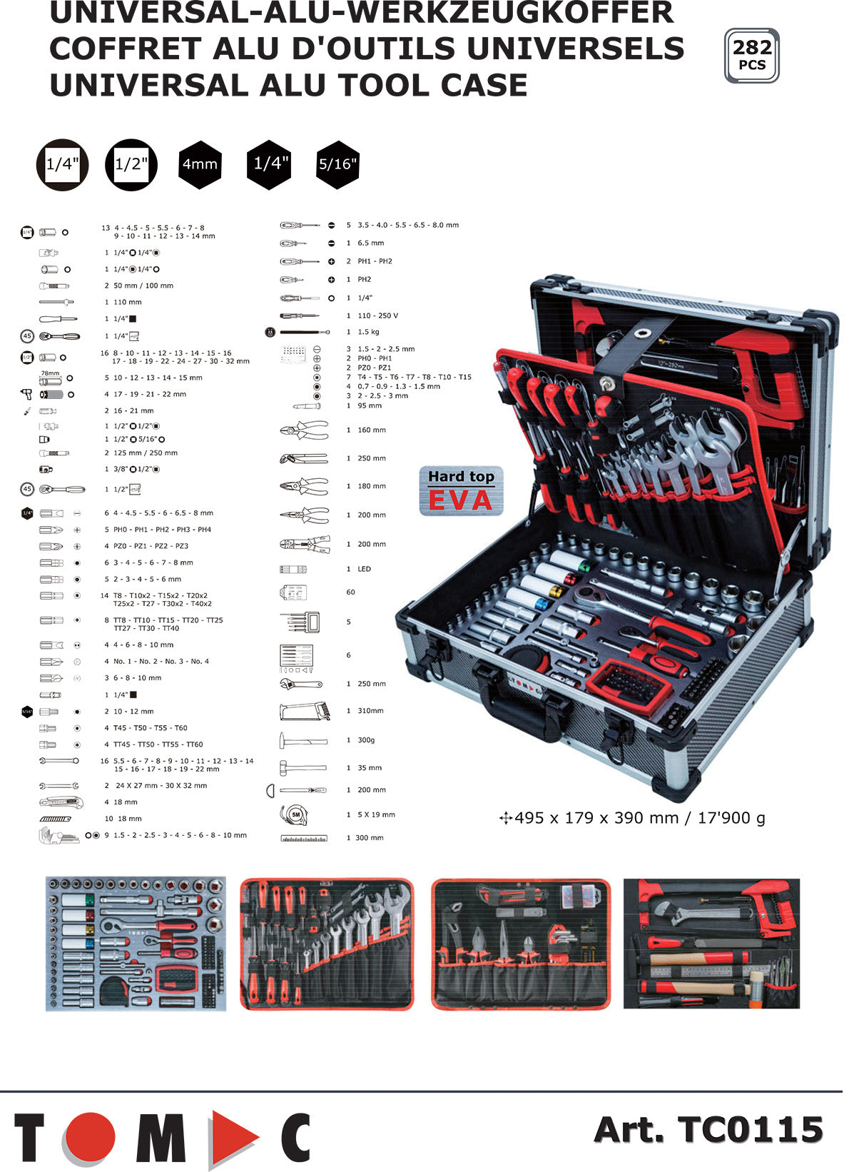 TC0115 Universal Alu Werkzeug Koffer - 283-tlg. 1/4