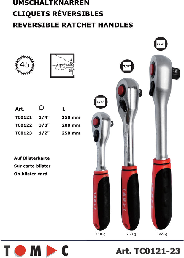 Umschalt Knarre - 45 Zähne 1/4" 3/8" 1/2"