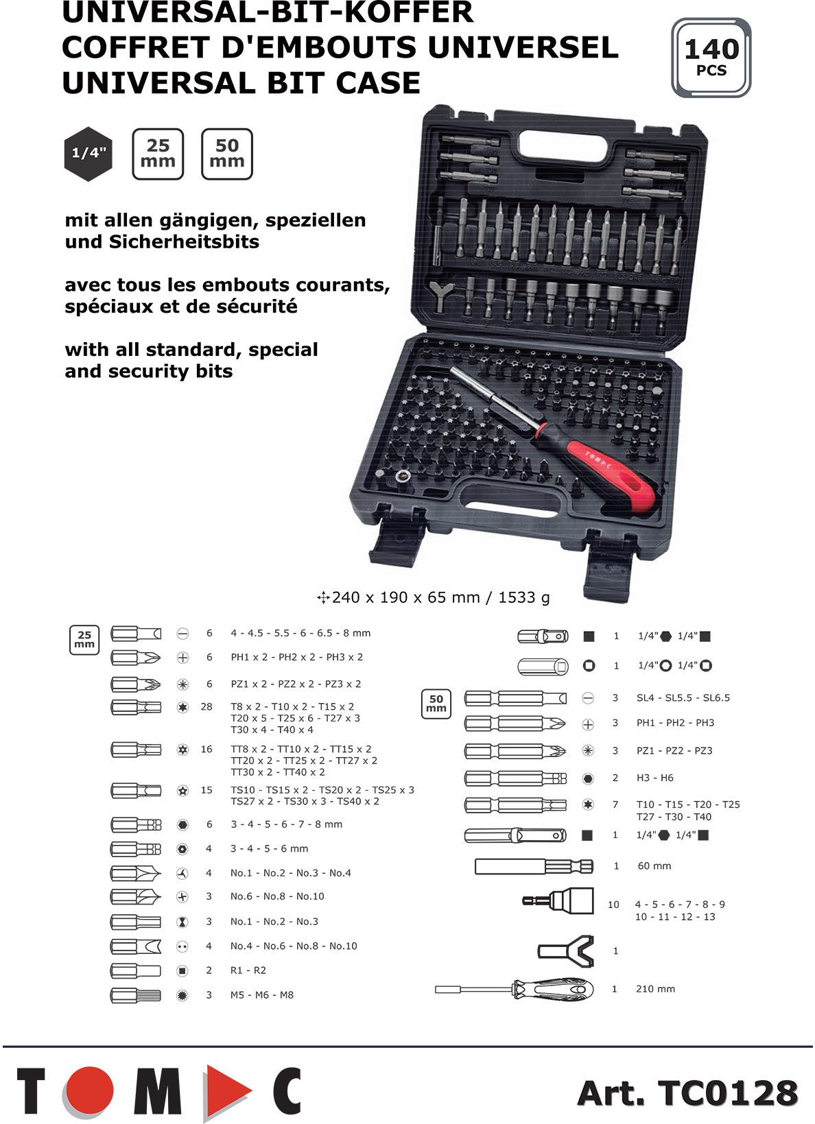 TC0128 Universal Bit Koffer - 140-tlg. 1/4
