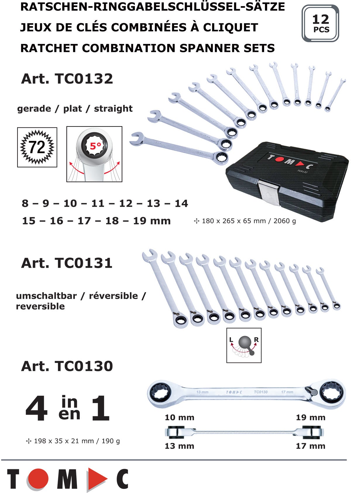TC0130 Ratschen-Ringgabelschlüssel 4-in-1 - umschaltbar