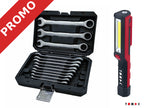 Promo 2025-2 Ratschen Ringgabelschlüssel Satz gerade 8-19 mm & TC0501 Akku LED Stiftleuchte 2W gratis dazu