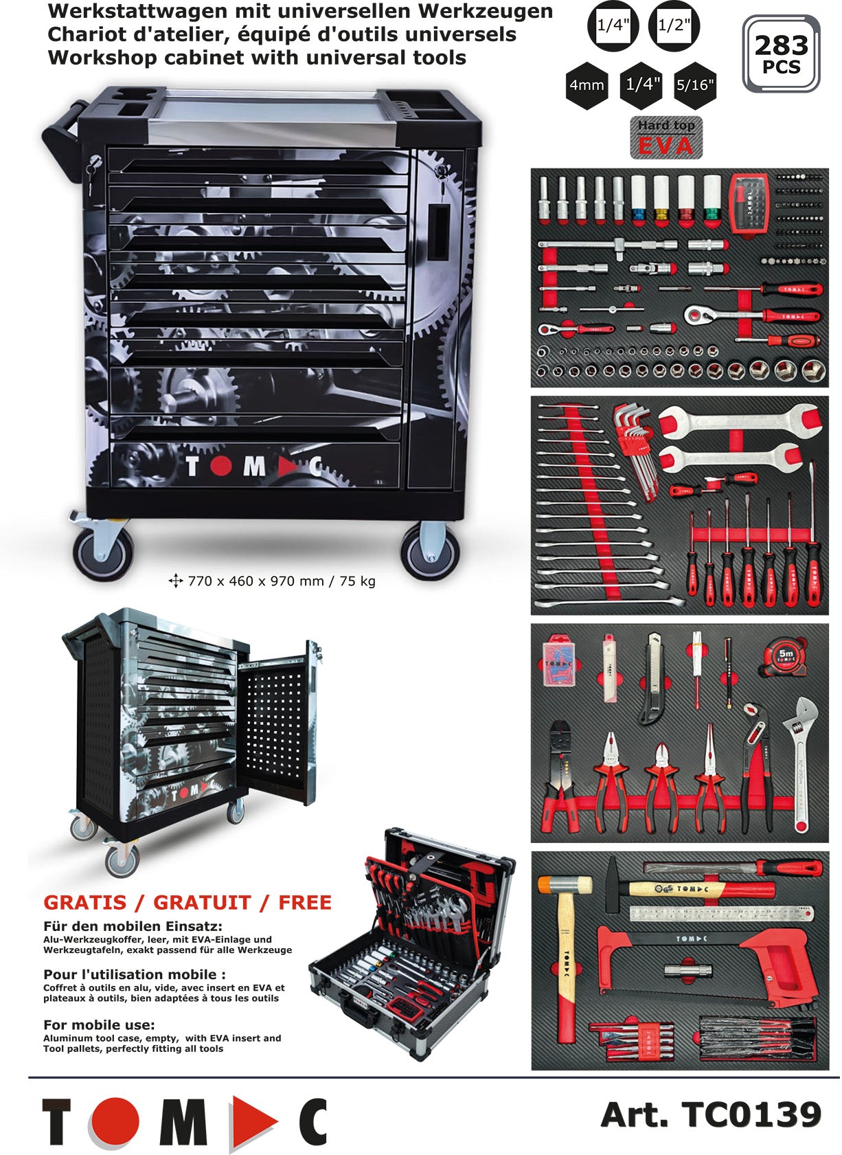 TC0139 Universal Werkstattwagen - 283-tlg. 7 Schubladen