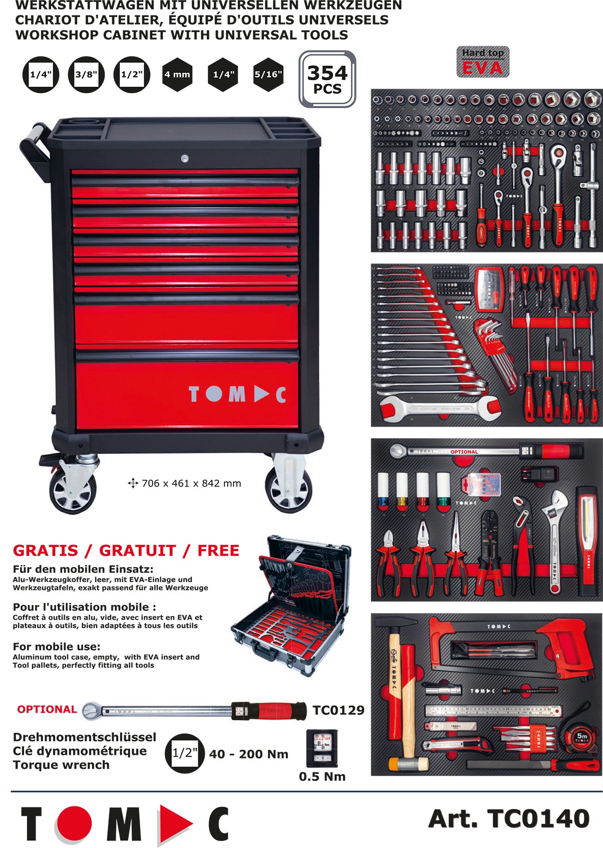 TC0140 Werkstattwagen mit universellen Werkzeugen - 354-tlg. 6 Schubladen