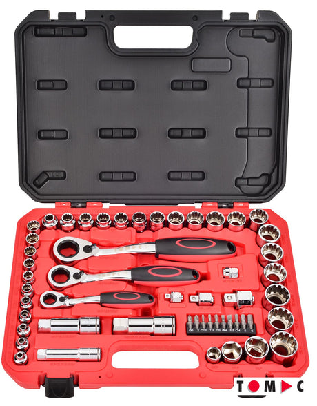 Promo 2025-2 Durchsteck Steckschlüssel Satz - 52-tlg. 1/4" + 3/8" + 1/2" & TC0501 Akku LED Stiftleuchte 2W gratis dazu