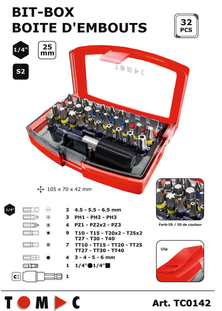 TC0142 Bit Box S2 with colored ring - 32 pieces 1/4"