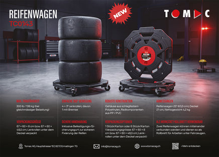 TC0143 Reifenwagen – 360° beweglich, bis 136 kg Tragfähigkeit, Lieferung ab Mitte Oktober 2026