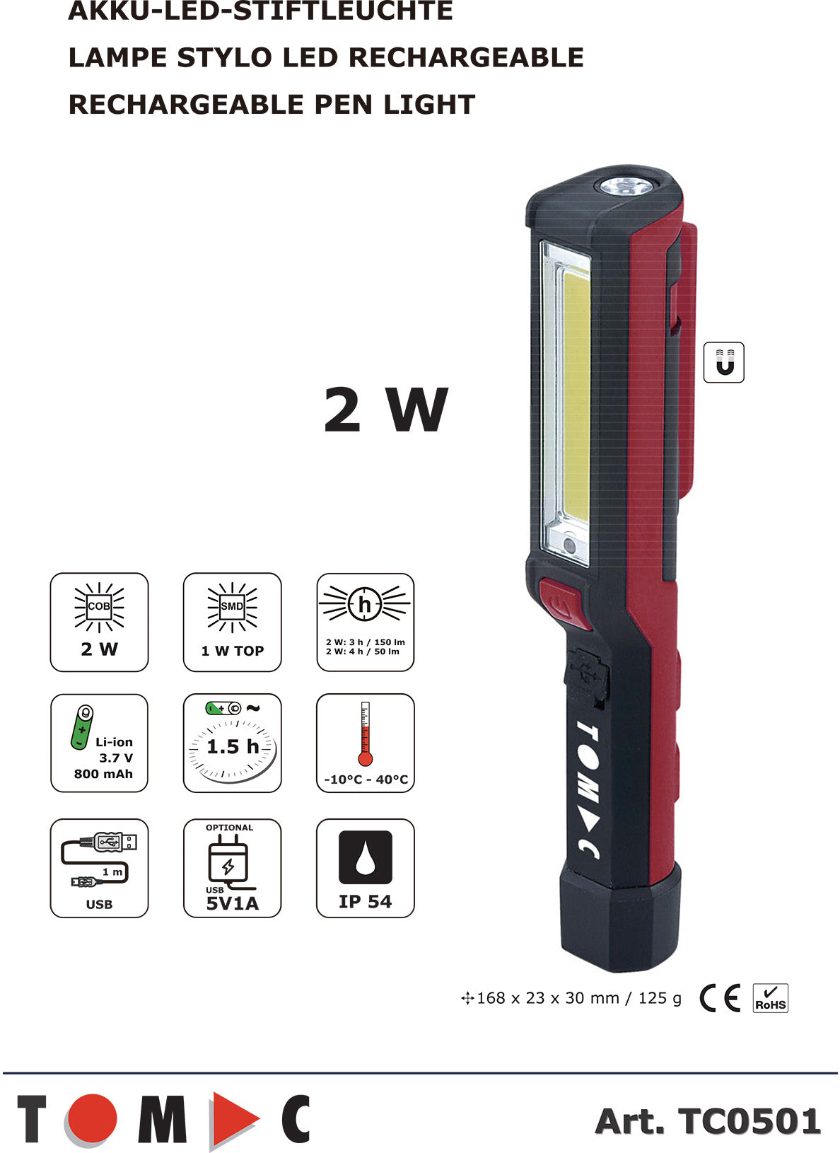 TC0501 LED Akku Stiftleuchte 2W