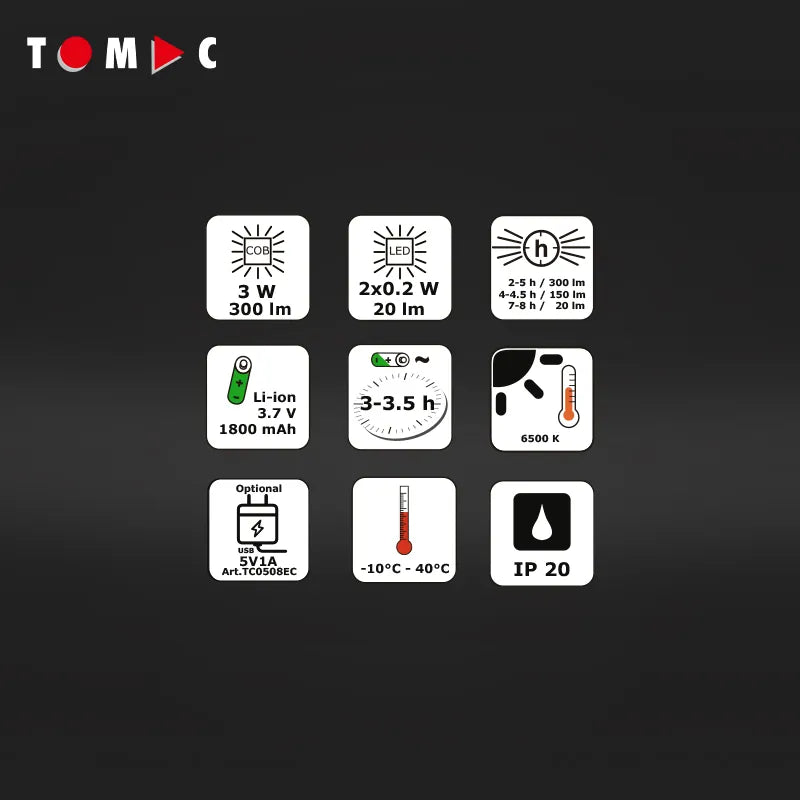 TC0505 Extra flache LED Akku Arbeitsleuchte 3W – 2 in 1