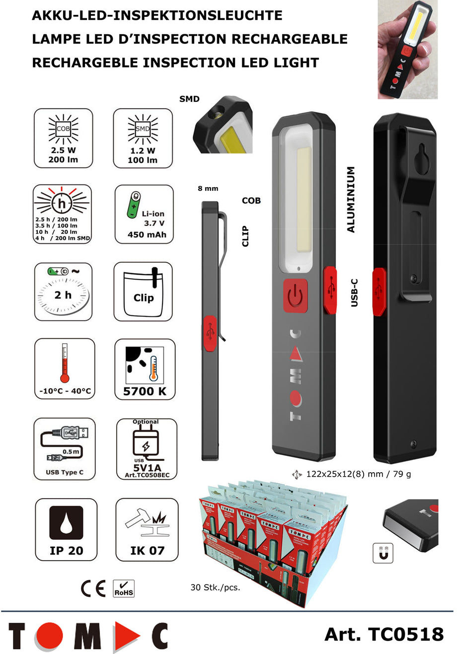 TC0518 Compact LED battery inspection light 2.5W
