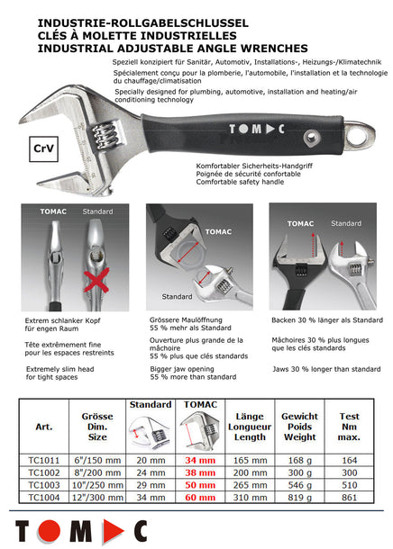 TC1011 Industrial Adjustable Wrench - 6" 150 mm with scale