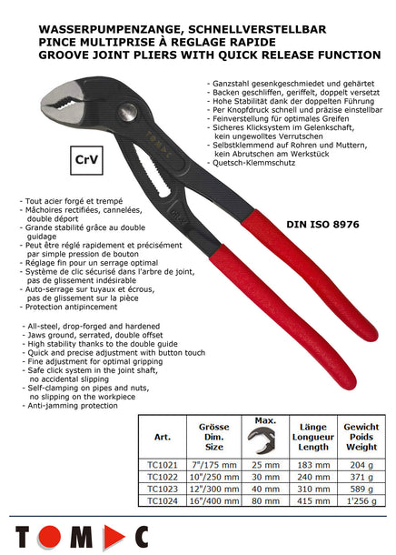 TC1021 Water pump pliers quick-adjustable - 7"
